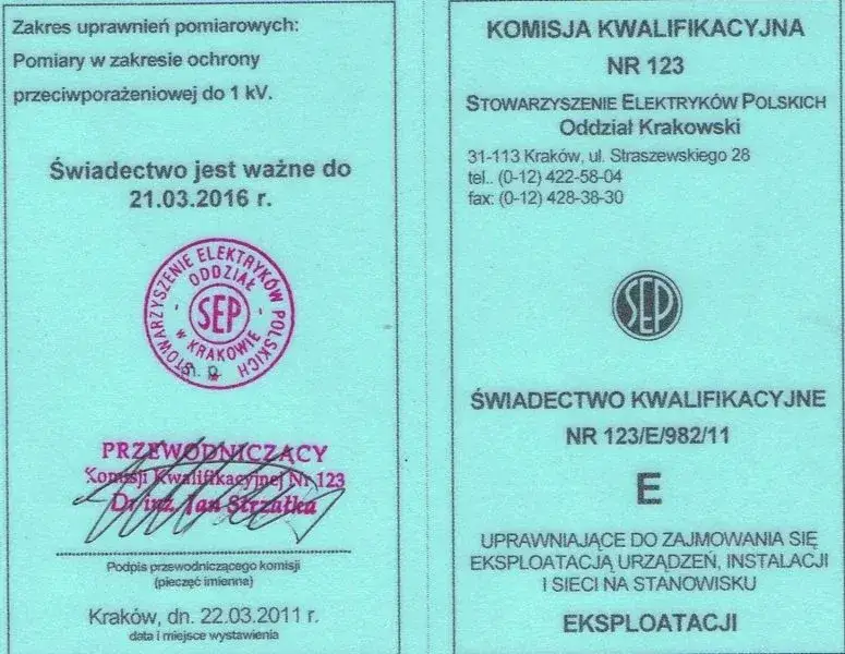 elektryk uprawnienia SEP