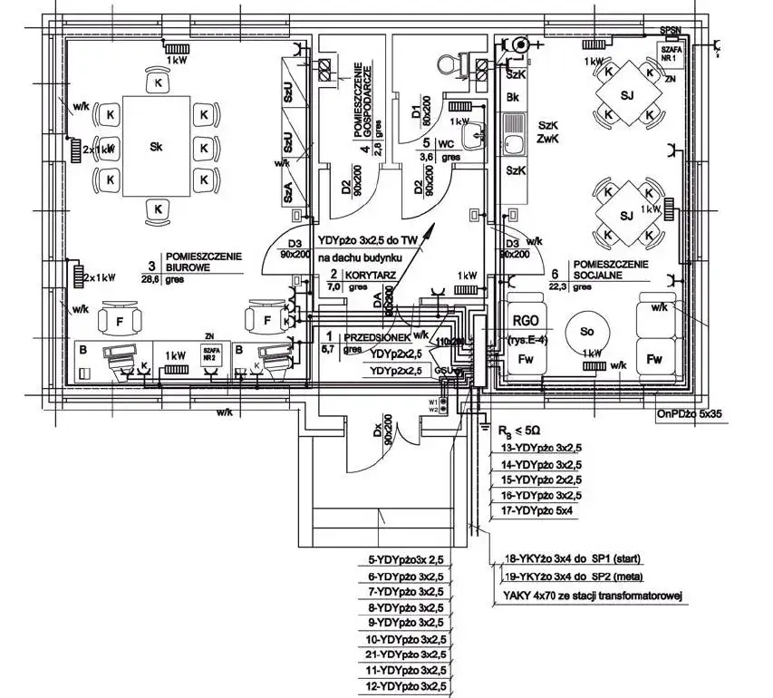 plan domu z instalacją elektryczną